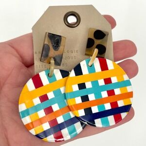 NWT Anthropologie Sunshine Tienda Circle Drop‎ Earrings Tortoise Square Post